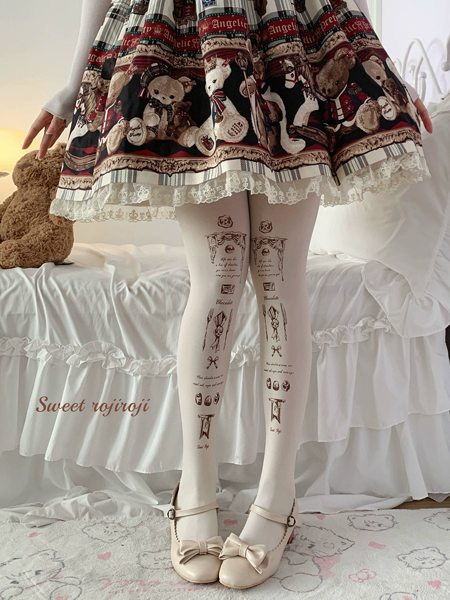 Roji Roji - Kawaii Lolita Pantyhose Velvet Print Stockings Pantyhose One Size