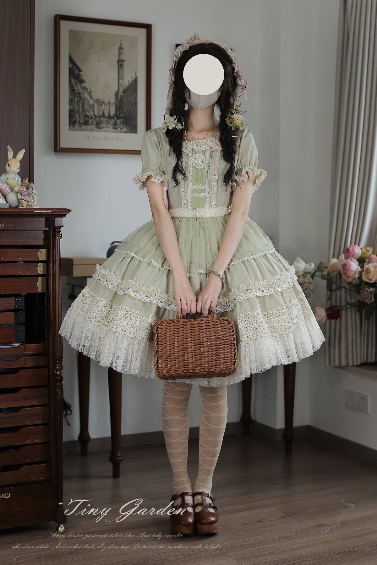 Garden Jardin - Cotton Classic Lolita OP Dress With Tiered Ruffles 45927:868656