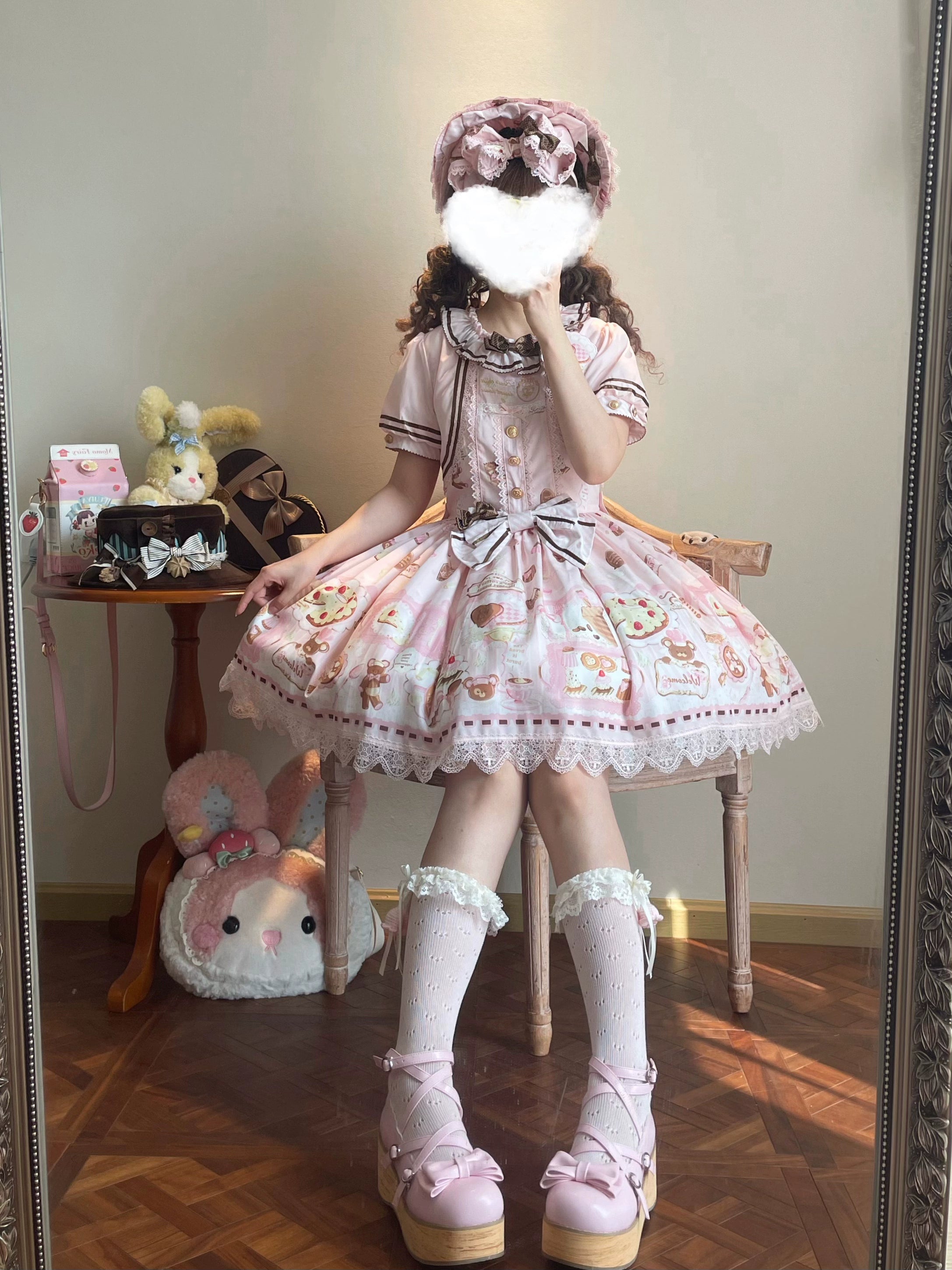 Babyblue - Dream Teahouse - Dessert Print Kawaii Lolita OP Dress Suit 43332:773706
