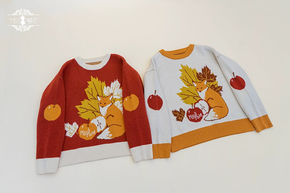Miss Point - Fat Fox in the Forest - Kawaii Lolita Sweater Customized Winter Lolita Couple Outfit 37102:551002