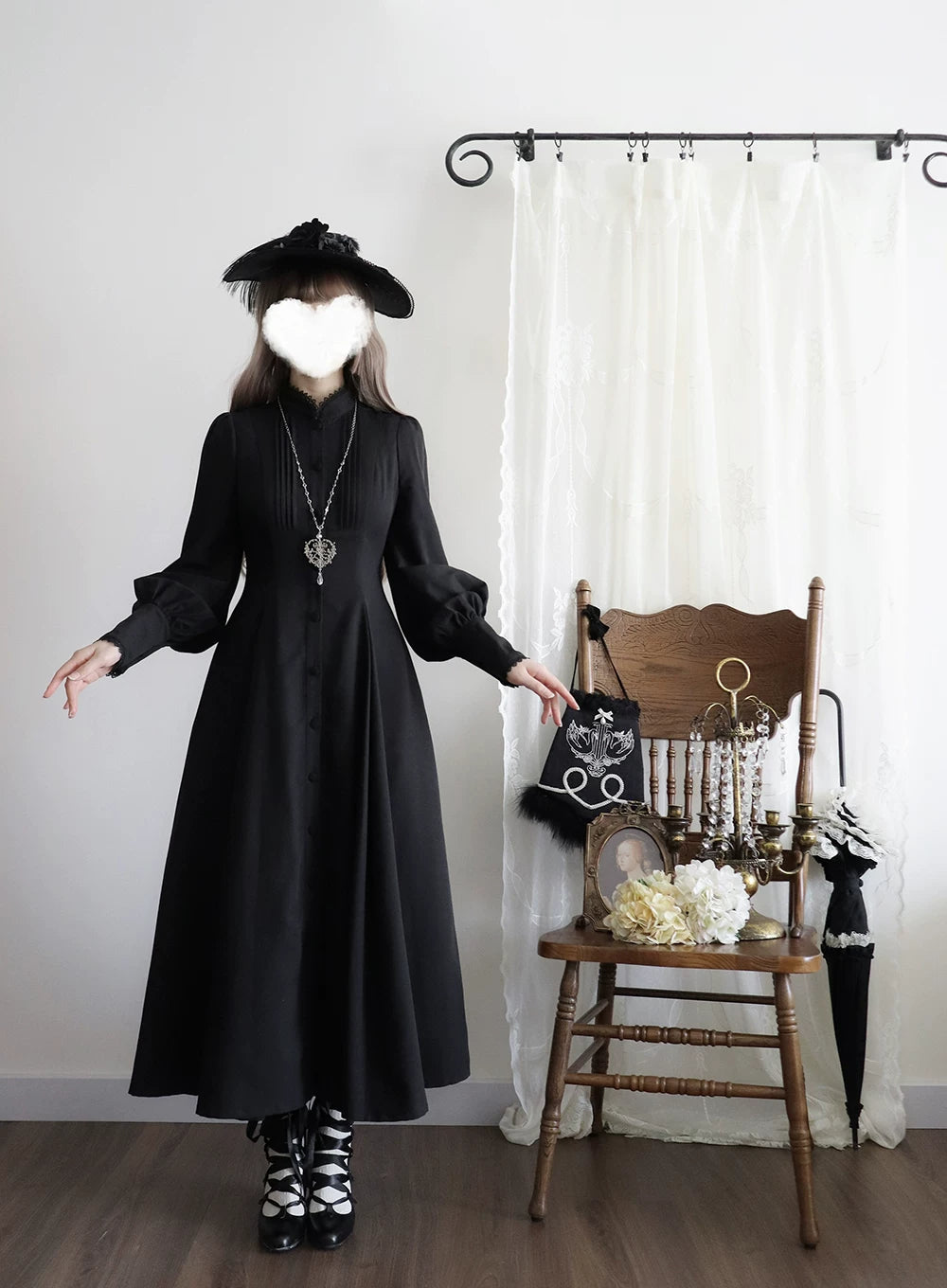 Astrea - Black Classic Lolita Long OP Dress, Side Pockets