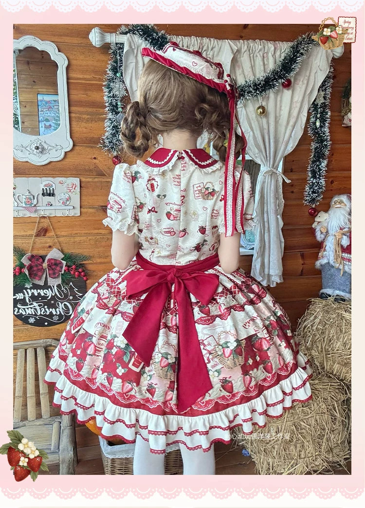 Strawberry Garden - Sweet Lolita JSK & OP Dress, Strawberry Print 44455:810006