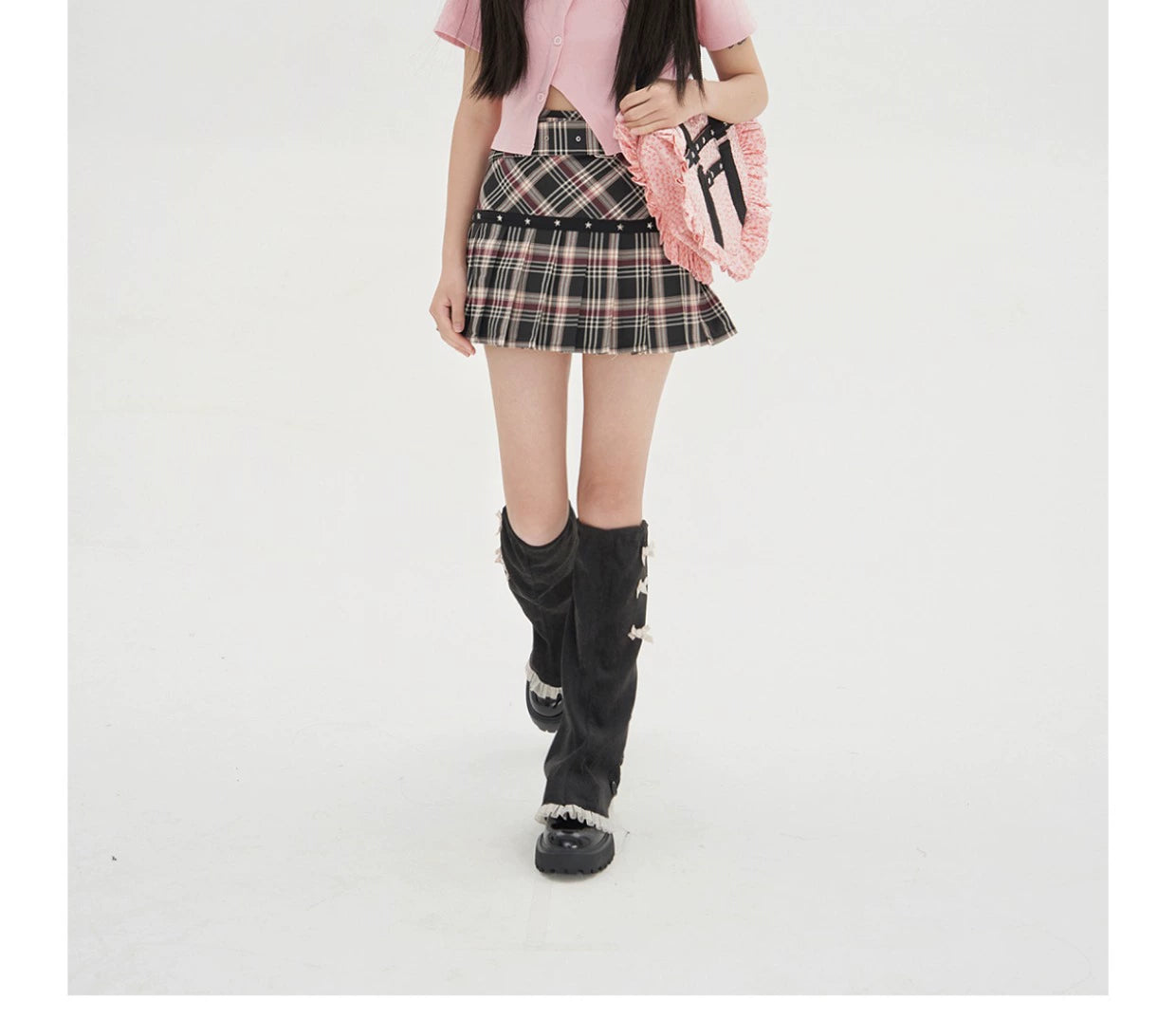 Soso Meme Club - Vintage Lolita Heart Shaped Plaid Dot Print JK Uniform Bag