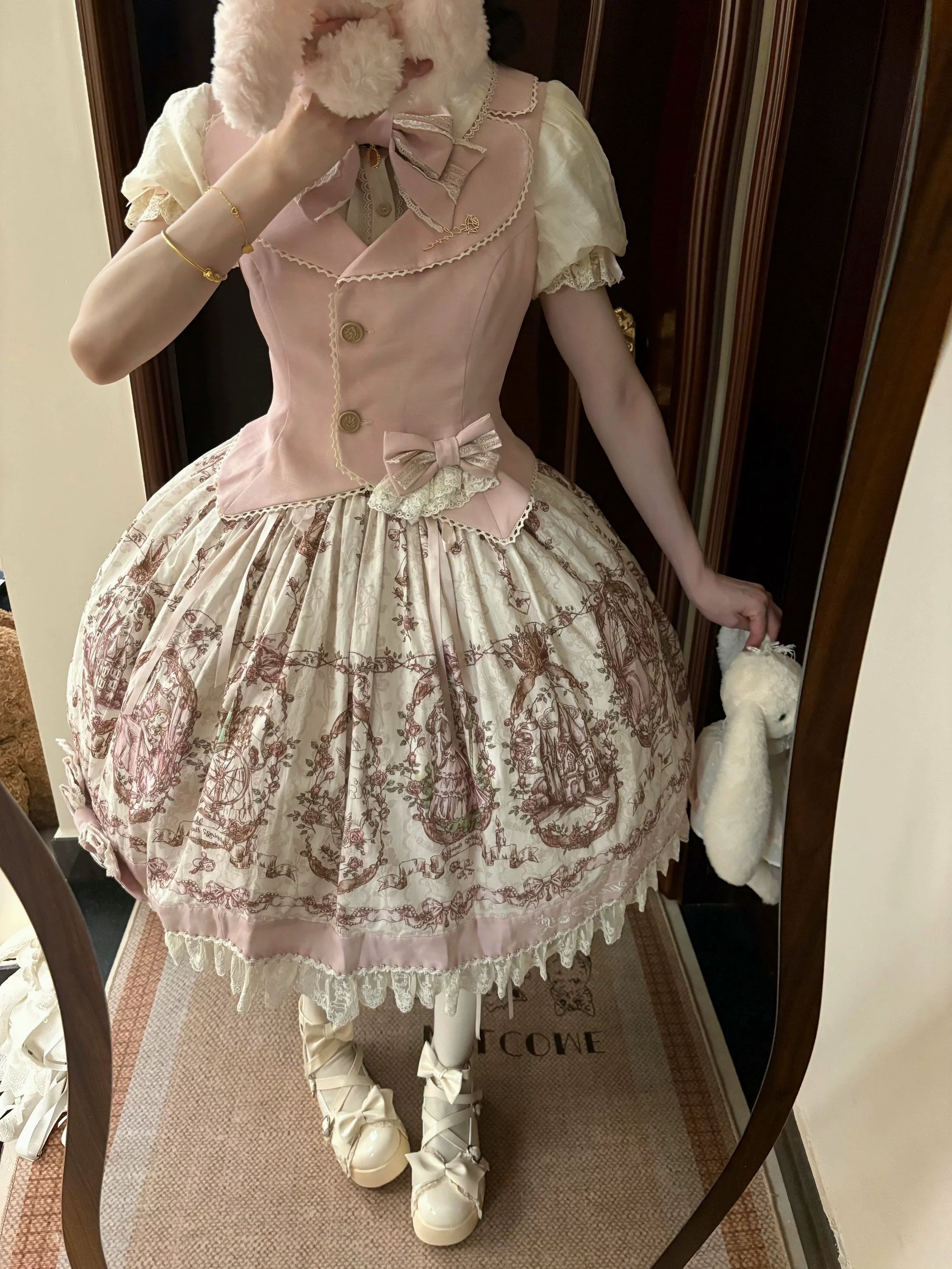 Sleeping Beauty - Doll-like Lolita Printed JSK Dress, Cotton Lining Vest Set 45691:860239