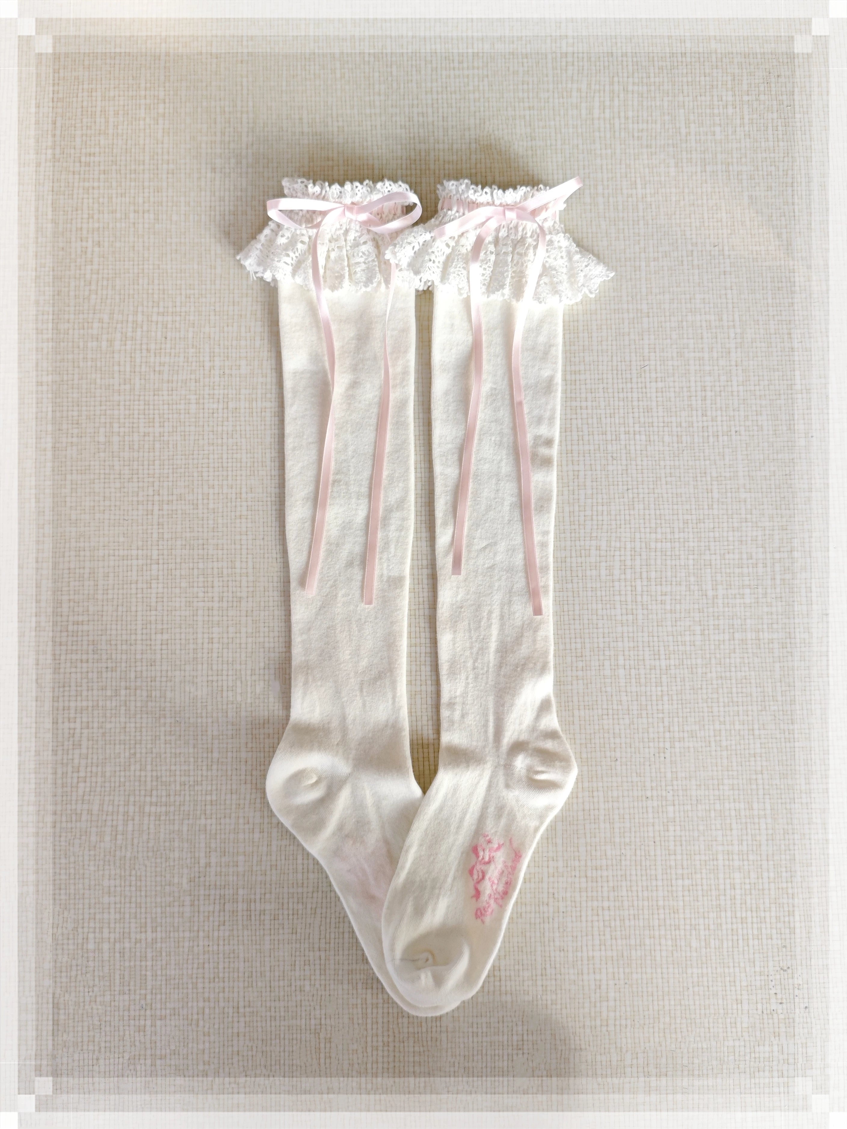 Cotton Old School Lolita White Socks with Colorful Ribbon Bows 45537:853893