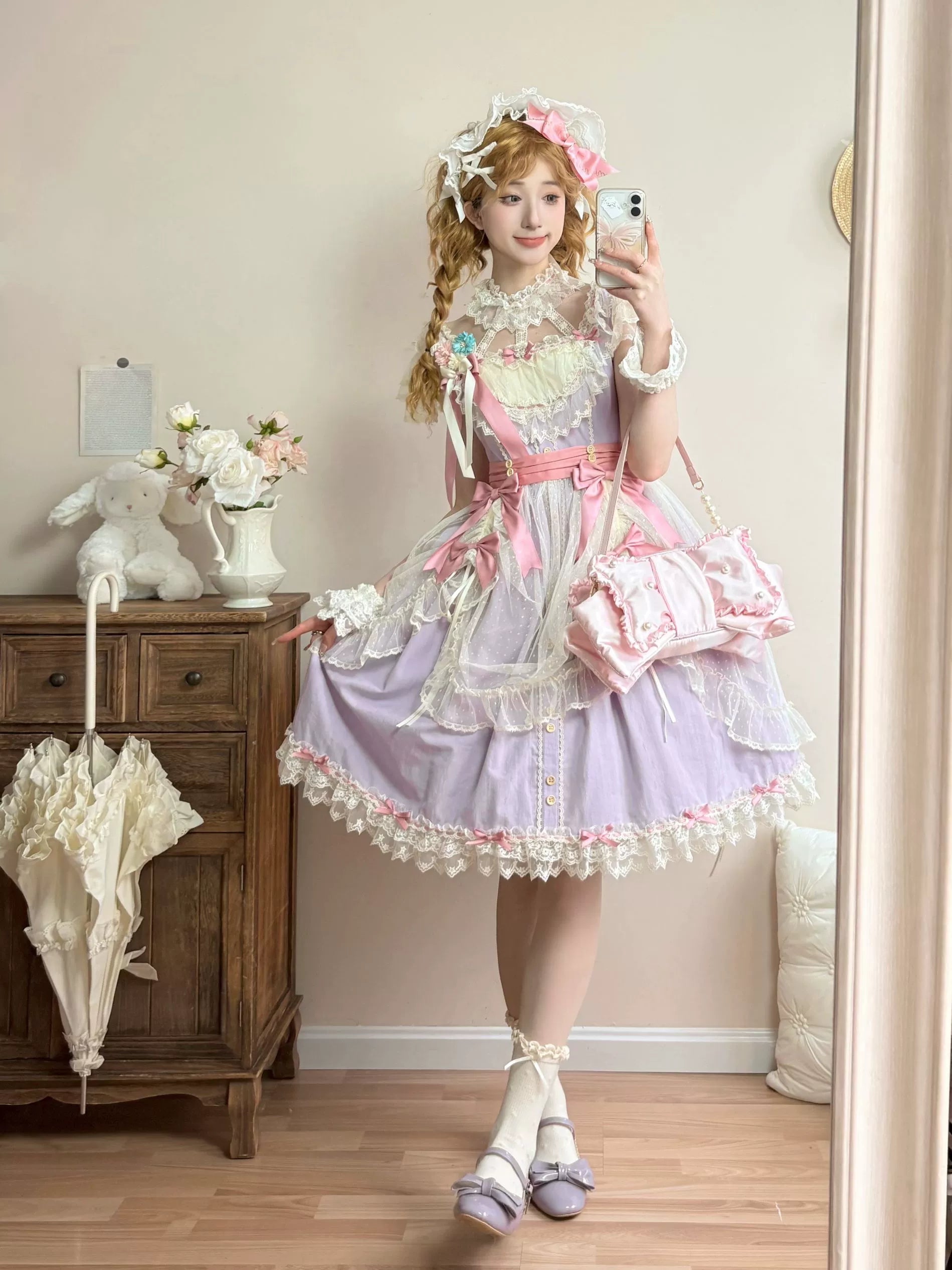 Fluttering Cherry Spring Strings - Cotton Sweet Lolita JSK Dress