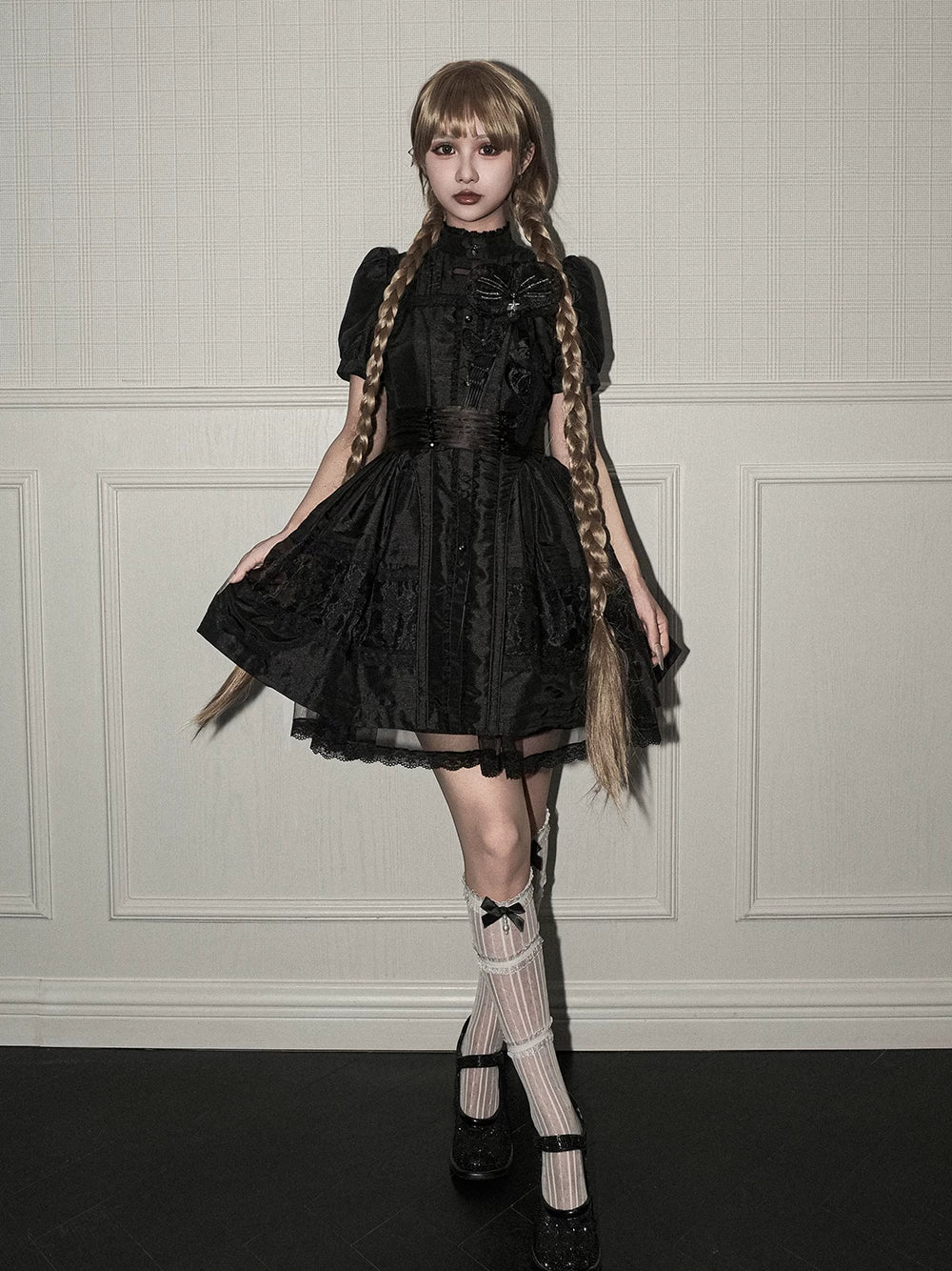 Ghost Orchid - Gothic Lolita OP Dress, Embroidered Cross