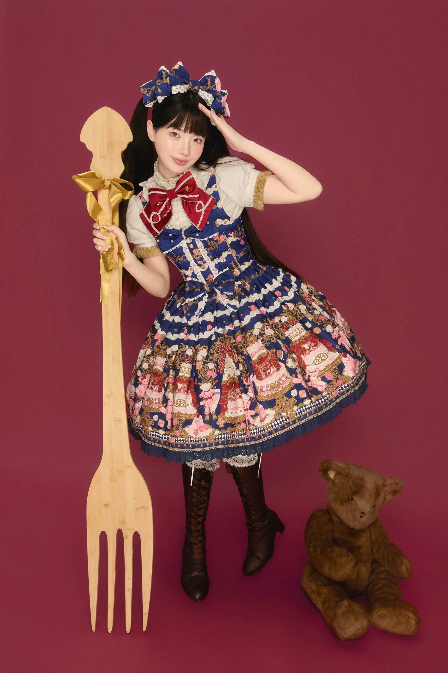 Sugar Festivaly - Kawaii Lolita JSK Dress, Cake & Bear Print 44540:811781