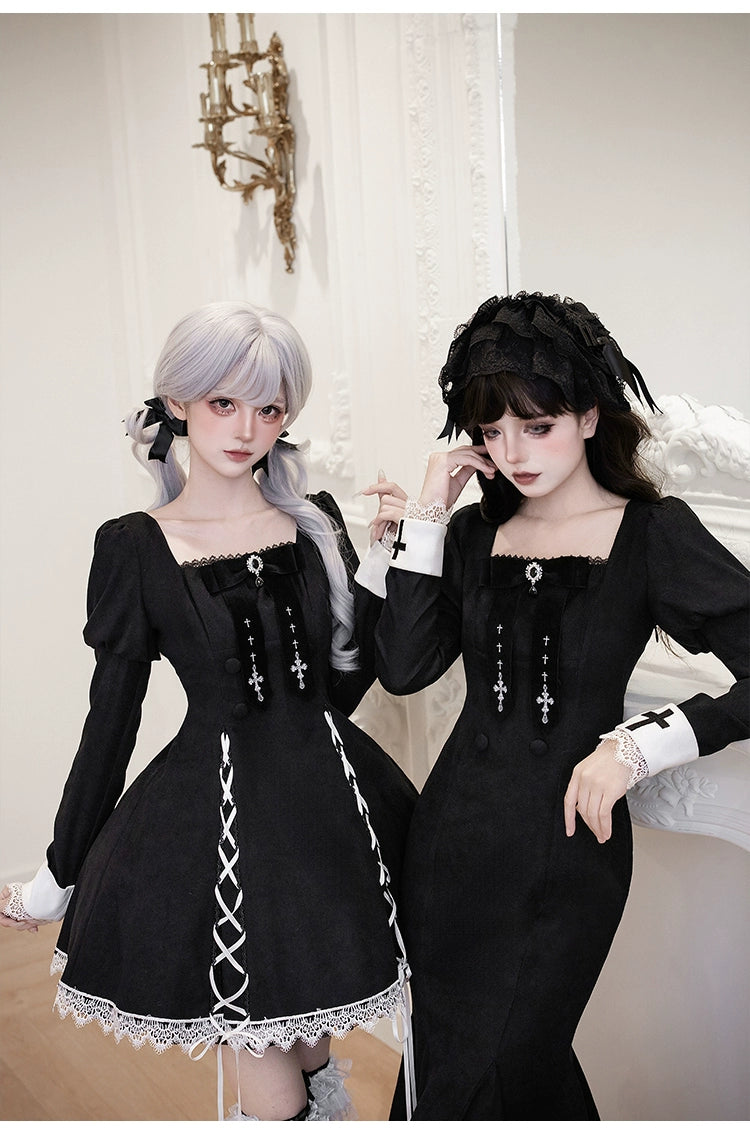 With PUJI - Rose Doll - Gothic Lolita Short OP, Mermaid Dress 44301:803469