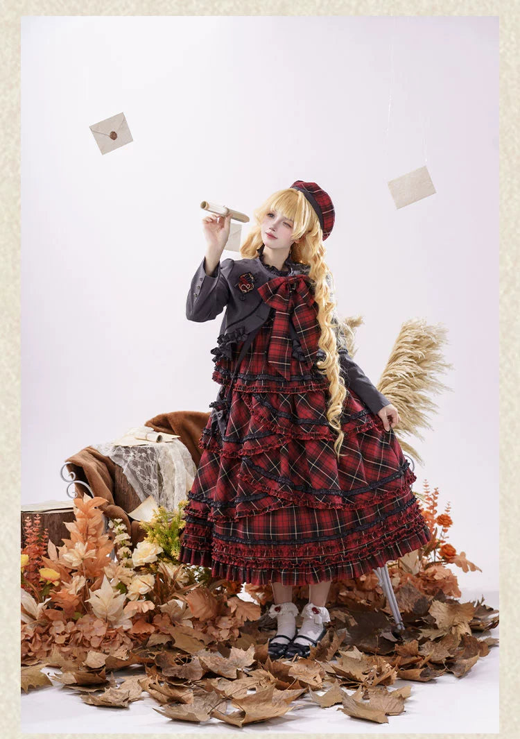 Honey Machine - Scotch Accordion - A-Line Plaid Daily Lolita JSK, Short Coat 44302:803327
