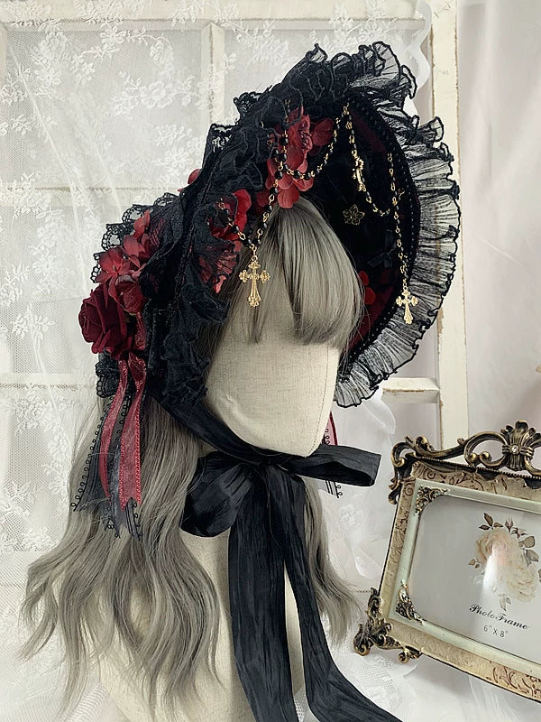 Gothic Lolita Lace BNT, Pearl Chain and Cross Pendants