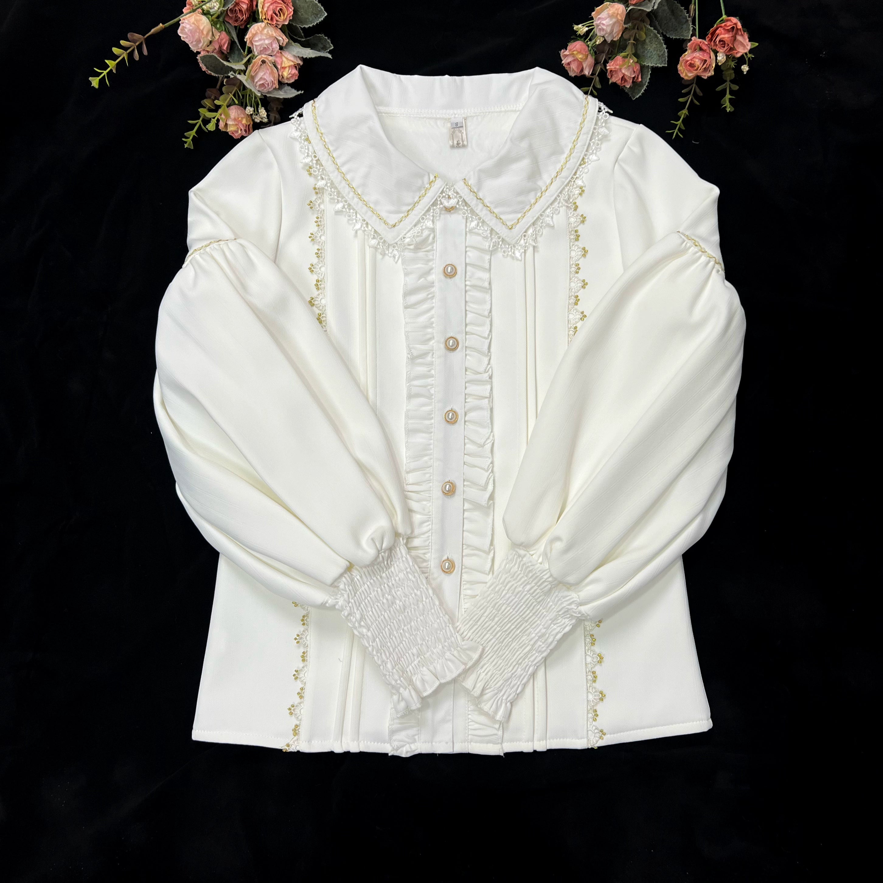 DMFS Lolita - The Heart of the Rose - Elegant Retro Lolita Skirt High Waist SK Blouse S Milk fleece shirt-Peter pan collar