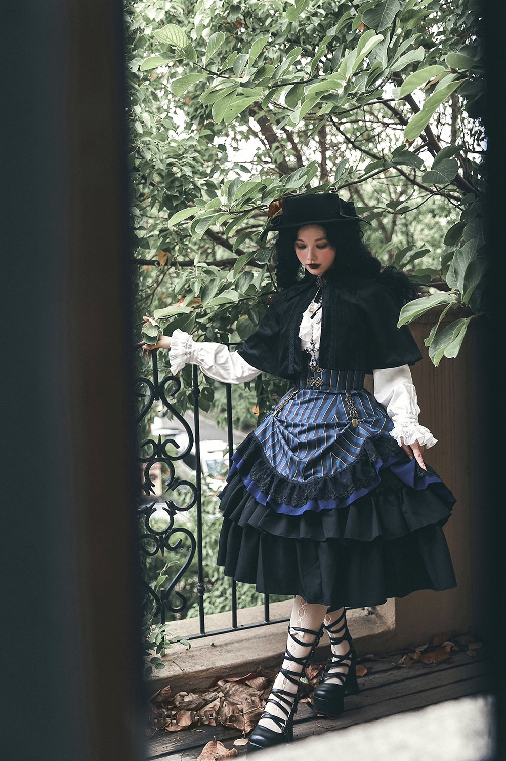 (Buyforme)Miss Point~Customized Lolita Elegant Striped High Waisted Fishbone SK 21544:312598