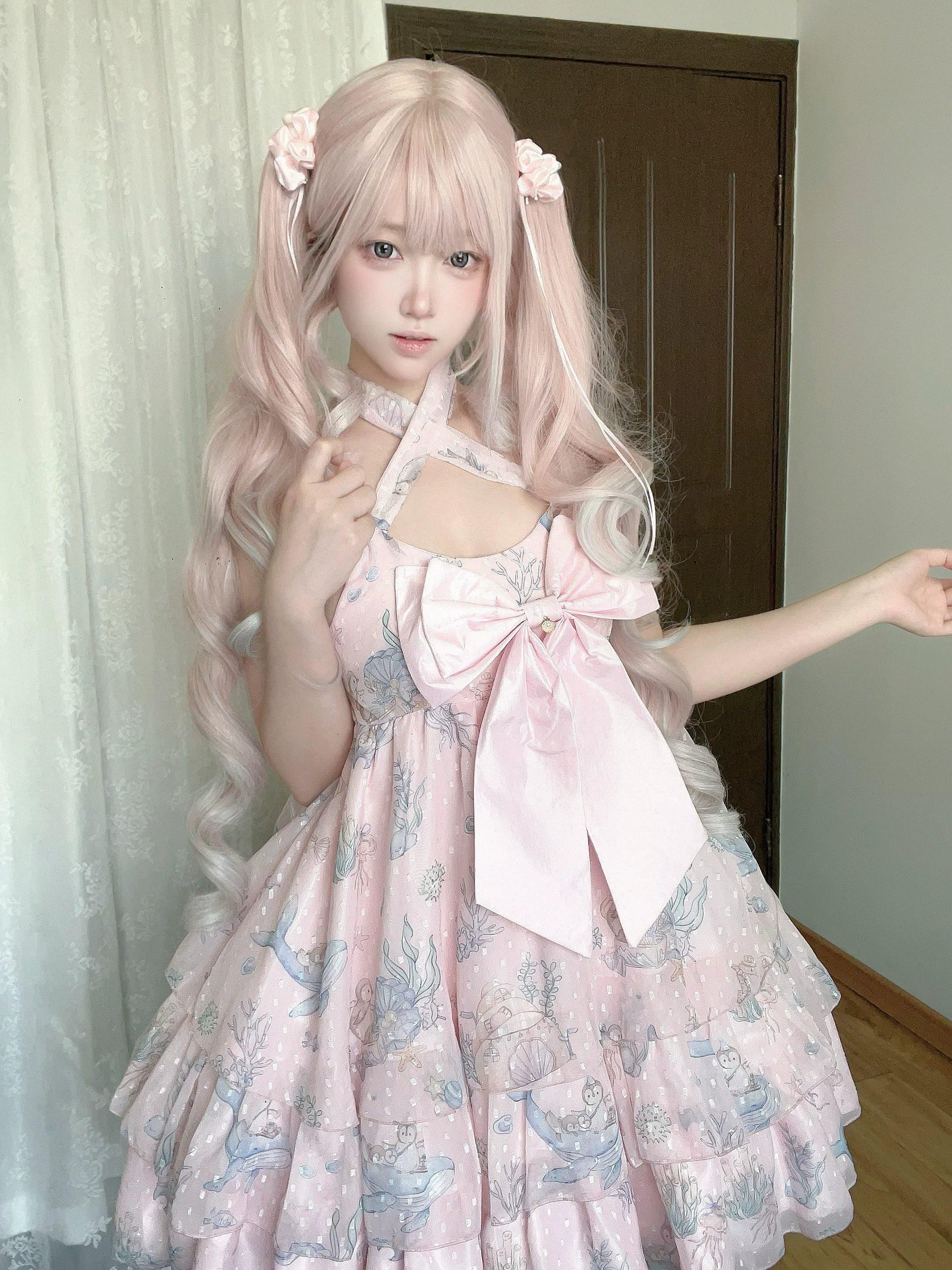 Ocean Sweetheart - Chiffon Sweet Lolita JSK Dress, Whale & Jellyfish Print (L S) 44902:826989