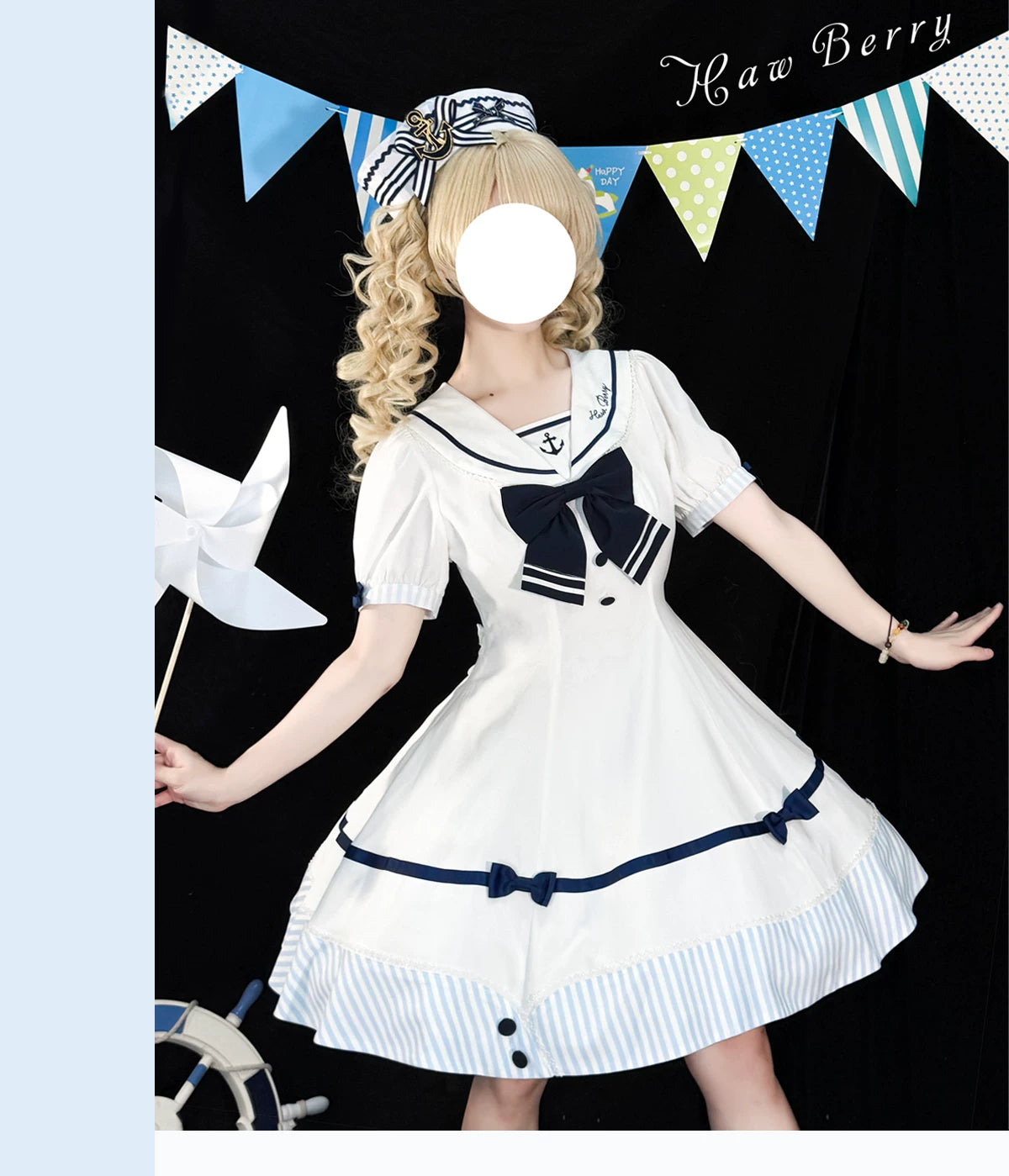 Little Sea Breeze - Summer Sailor Lolita OP Dress with Detachable Bow 45712:859182