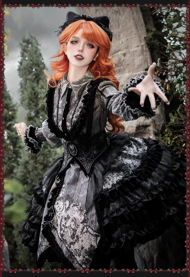 Werewolf Slayer - Gothic Lolita Shirt & Suspender SK Dress Set, Tiered Skirt 44541:811976
