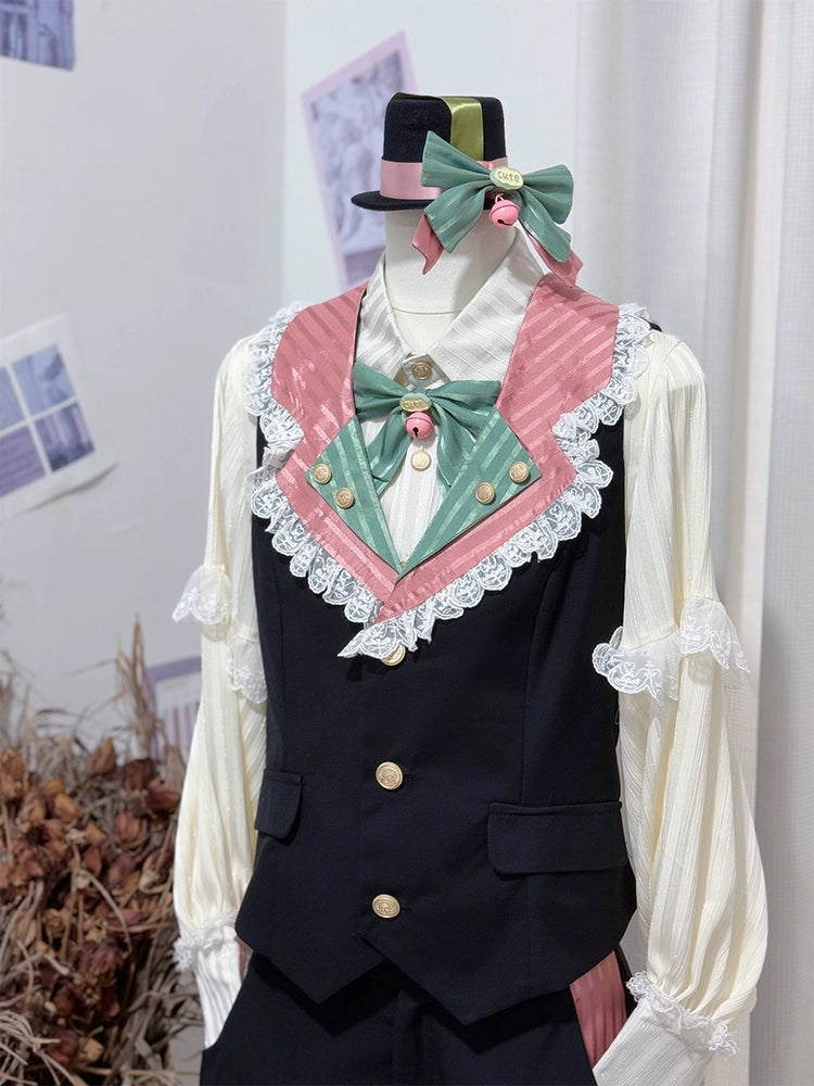 CastleToo - Candy Shop - Ouji Lolita Vest Outfit With Patchwork Design/Bow Details