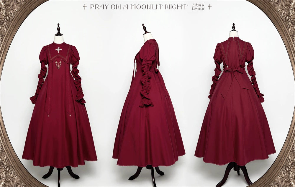 LeMiroir - Moonlit Prayer - Mutton Sleeve Nun Lolita OP Dress, Gathered Sleeve (2XL L M S XL) 43660:782595