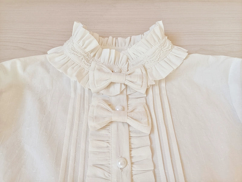 Youlan Lane - Winter Cotton Lolita Blouse White Long Sleeve Stand Collar Shirt