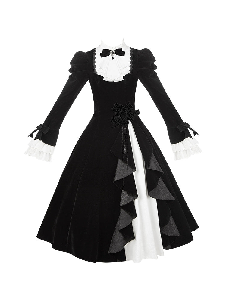 With PUJI - To the Dusk - Classic Lolita Tiered-Skirt OP, Long Irregular Hem 44319:804611