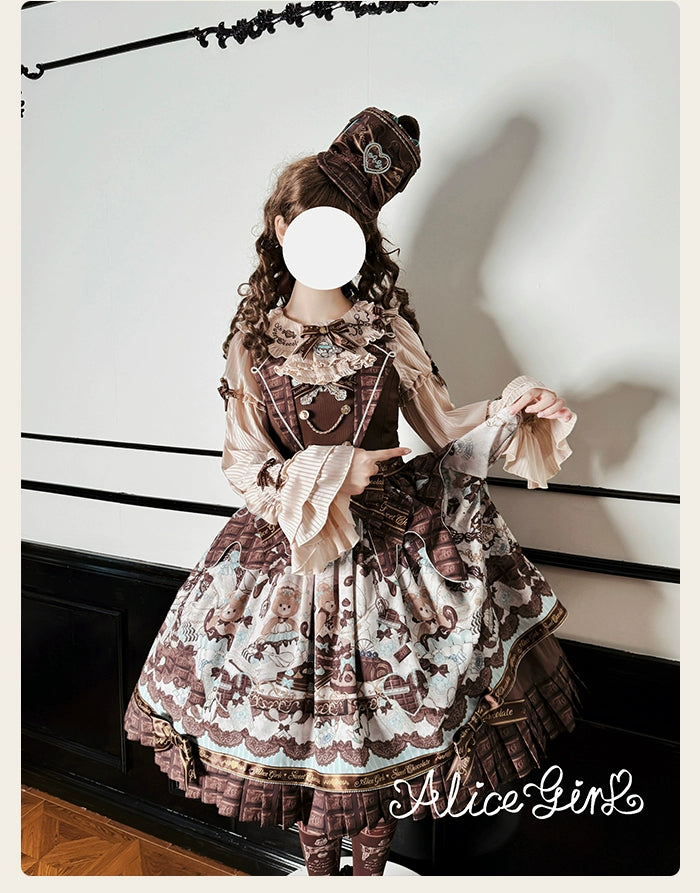 Alice Girl - Bear Chocolate Bar - Kawaii Lolita JSK & Salopette Dress 43851:787041