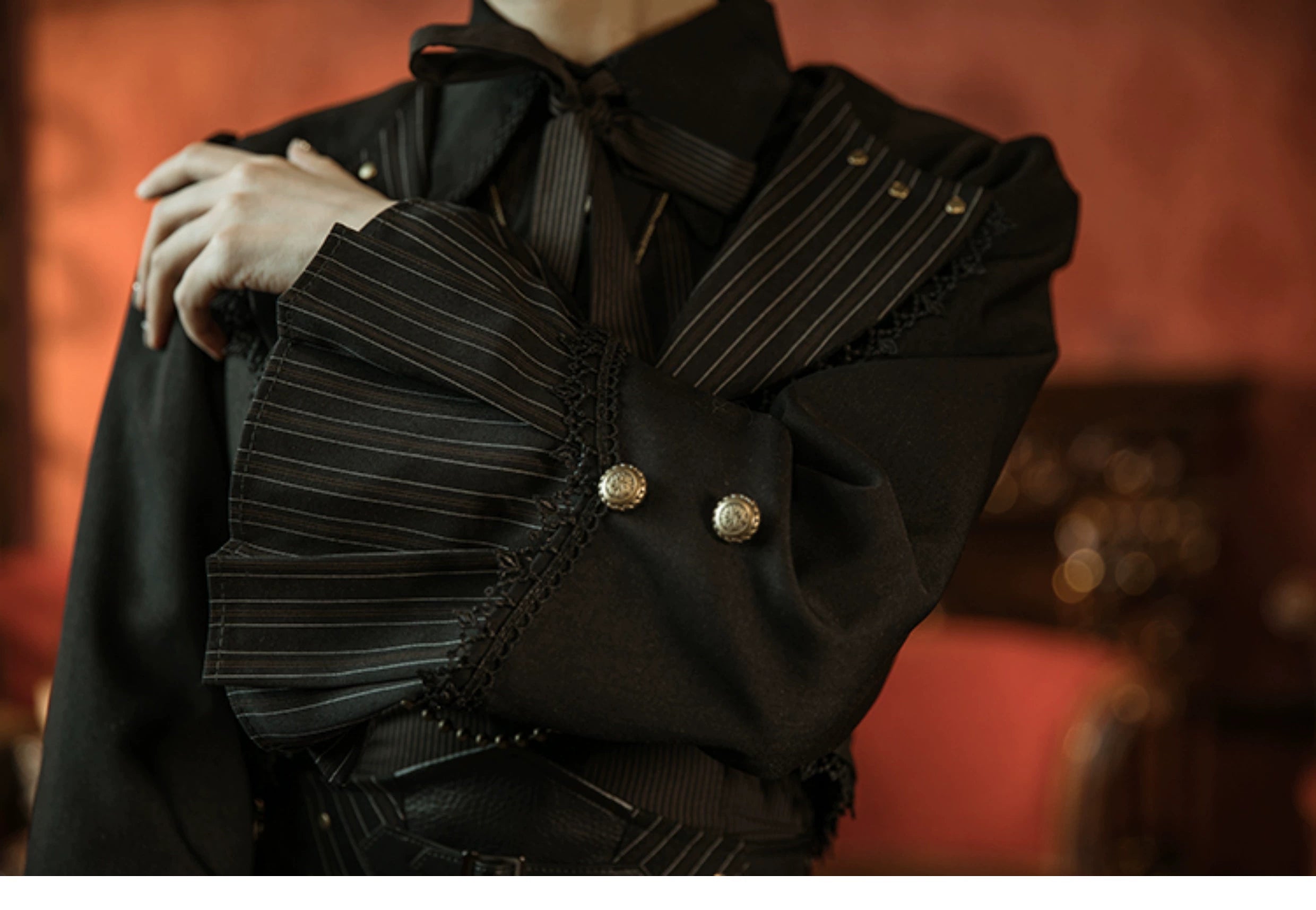 (BFM)Mr. Yi's Steam Continent~Gothic Lolita Cardigan Long Sleeve Black Short Jacket 36496:513188