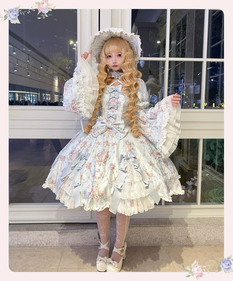 Mengfuzi - FLower in the Mirror - Old-School Lolita Bodice & SK Set, Short-Sleeved OP 44280:802262