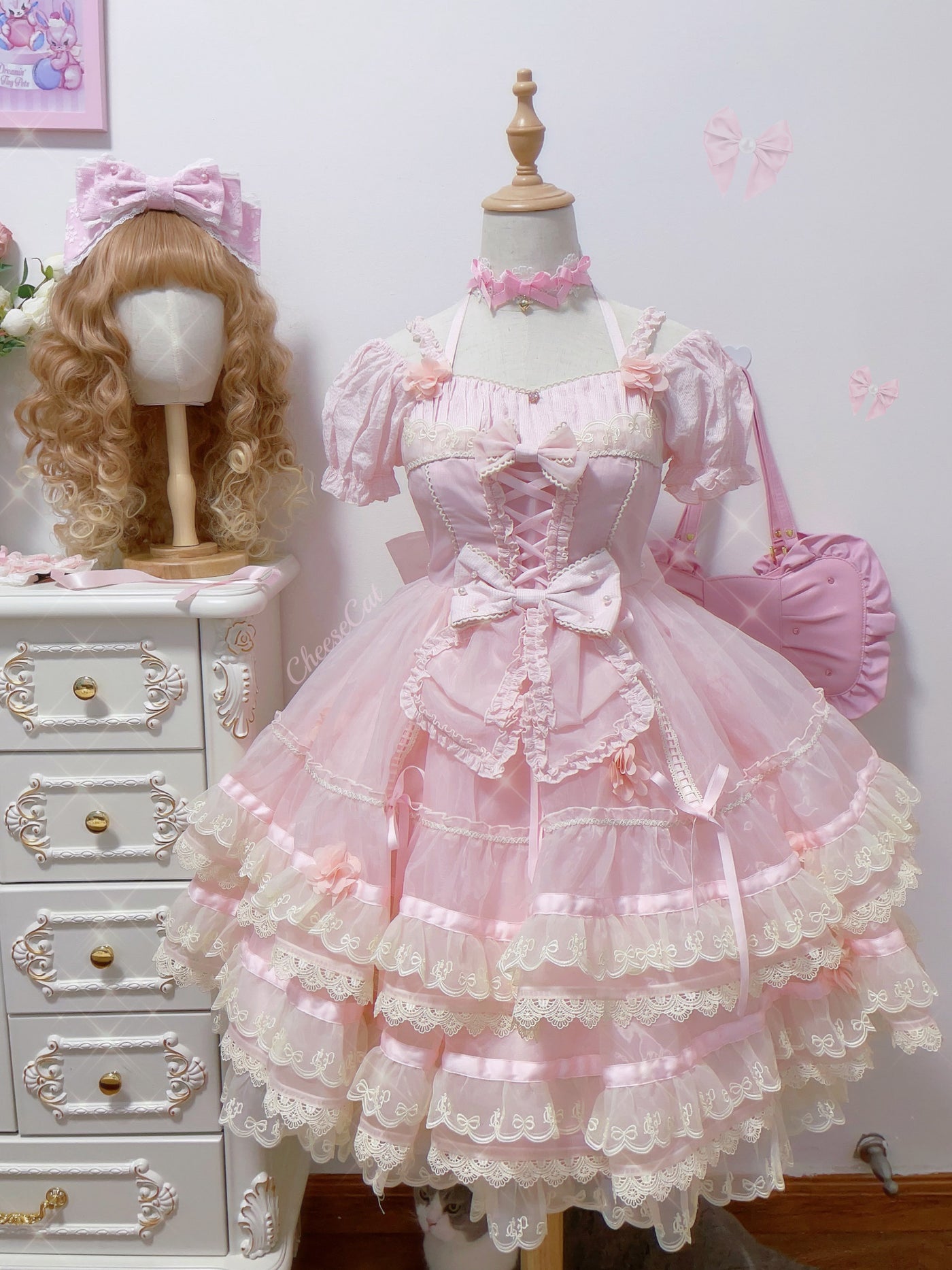 (Buyforme)Cheese Cat~Lace Butterfly Lolita KC with Pearl   
