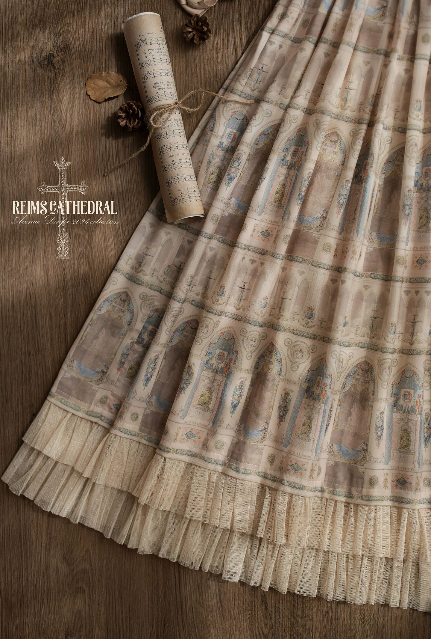 Reims Cathedral - Printed Classic Lolita Dress, Detachable Gauze Outlayer 44701:819196