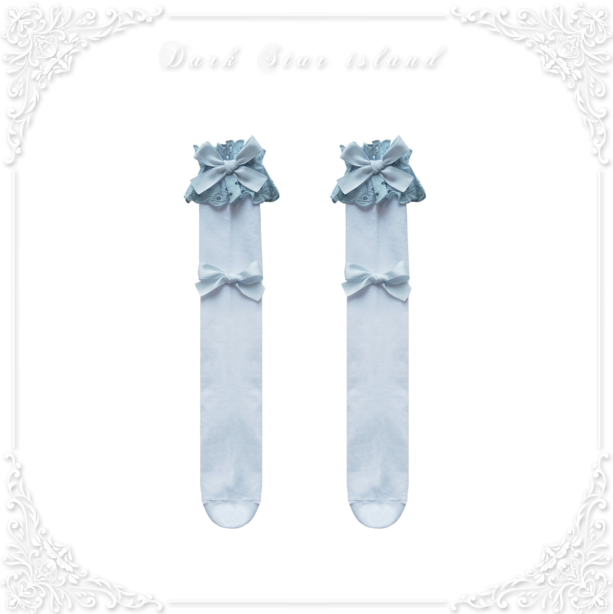 Dark Star Island - Cute Lolita Multi-Color Bow Cotton Socks light gray blue