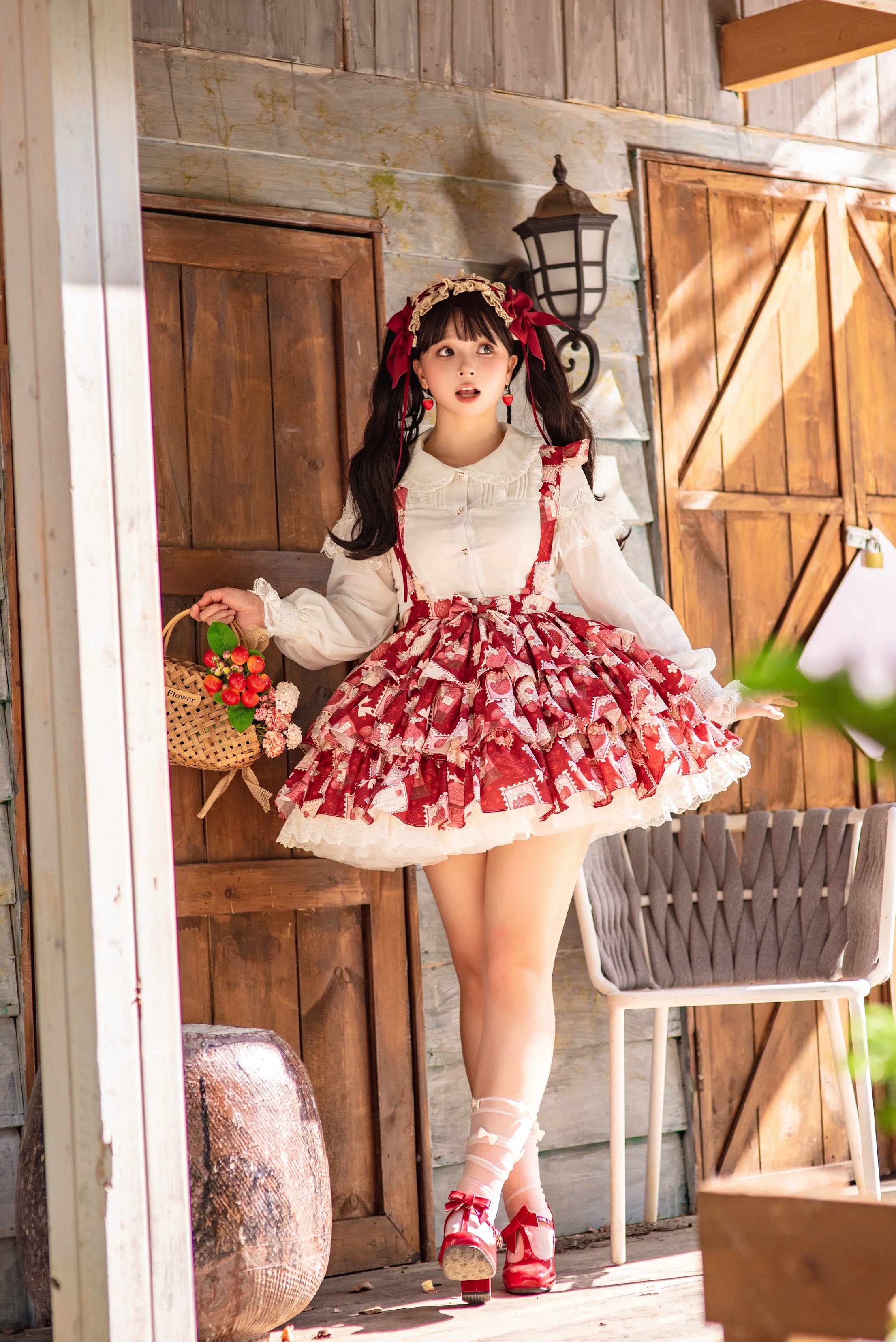 Strawberry Witch - Strawberry Stamp - Sweet Lolita OP Short Sleeve Lolita Dress S Wine red SK