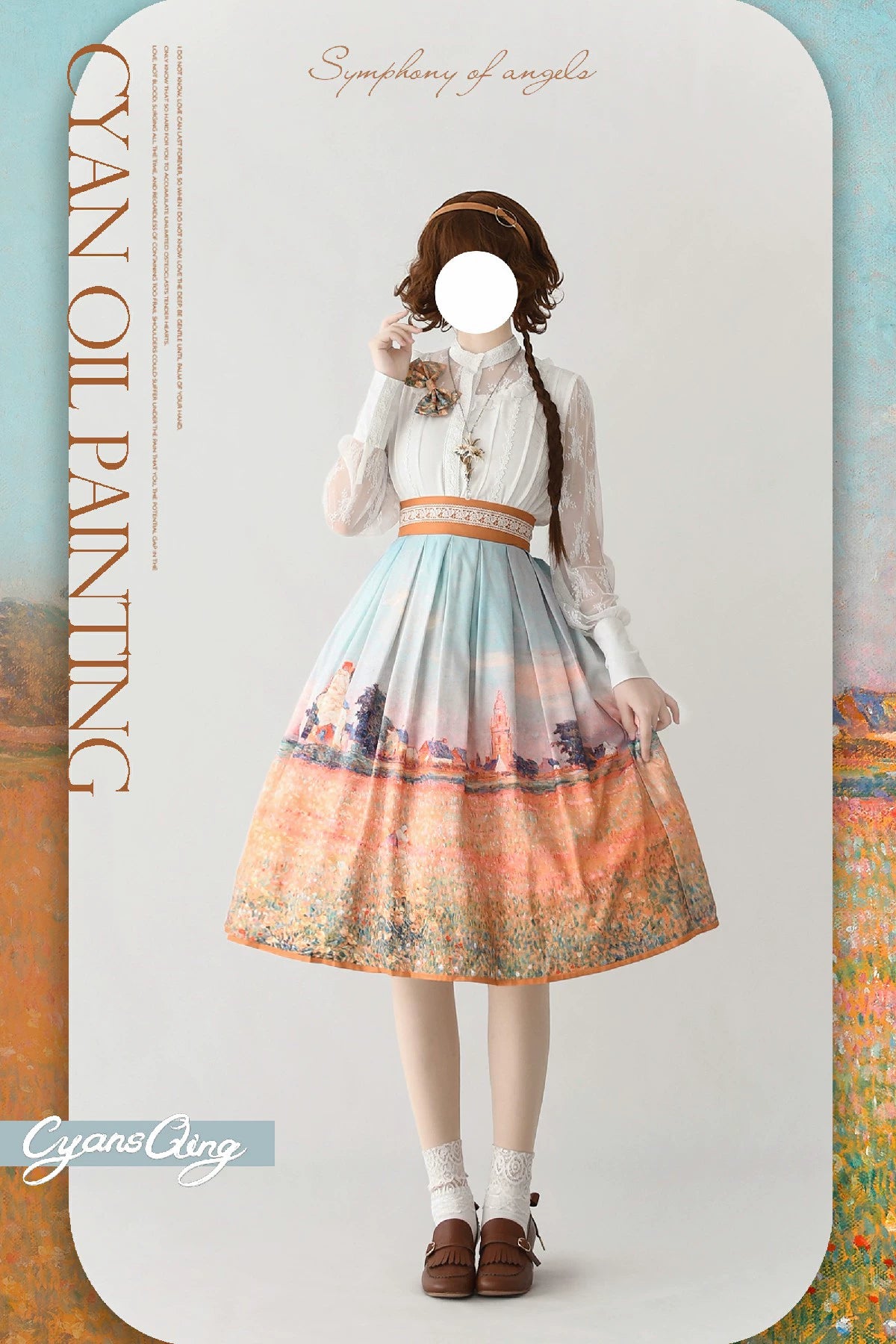 Cyan Lolita - Oil Painting Collection - Elegant Lolita Skirt Printed SK Garden (77cm) S