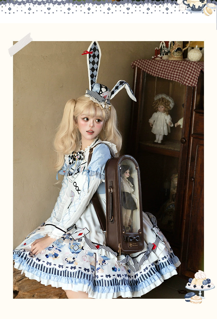 YingLuoFu - Alice - Kawaii Lolita OP Dress, Rabbit & Playing Card Motifs