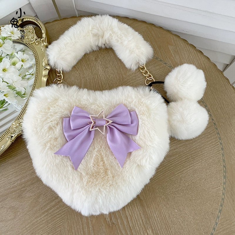 Xiaogui - Plush Heart-Shaped Lolita Bag, Detachable Bow 44204:798417