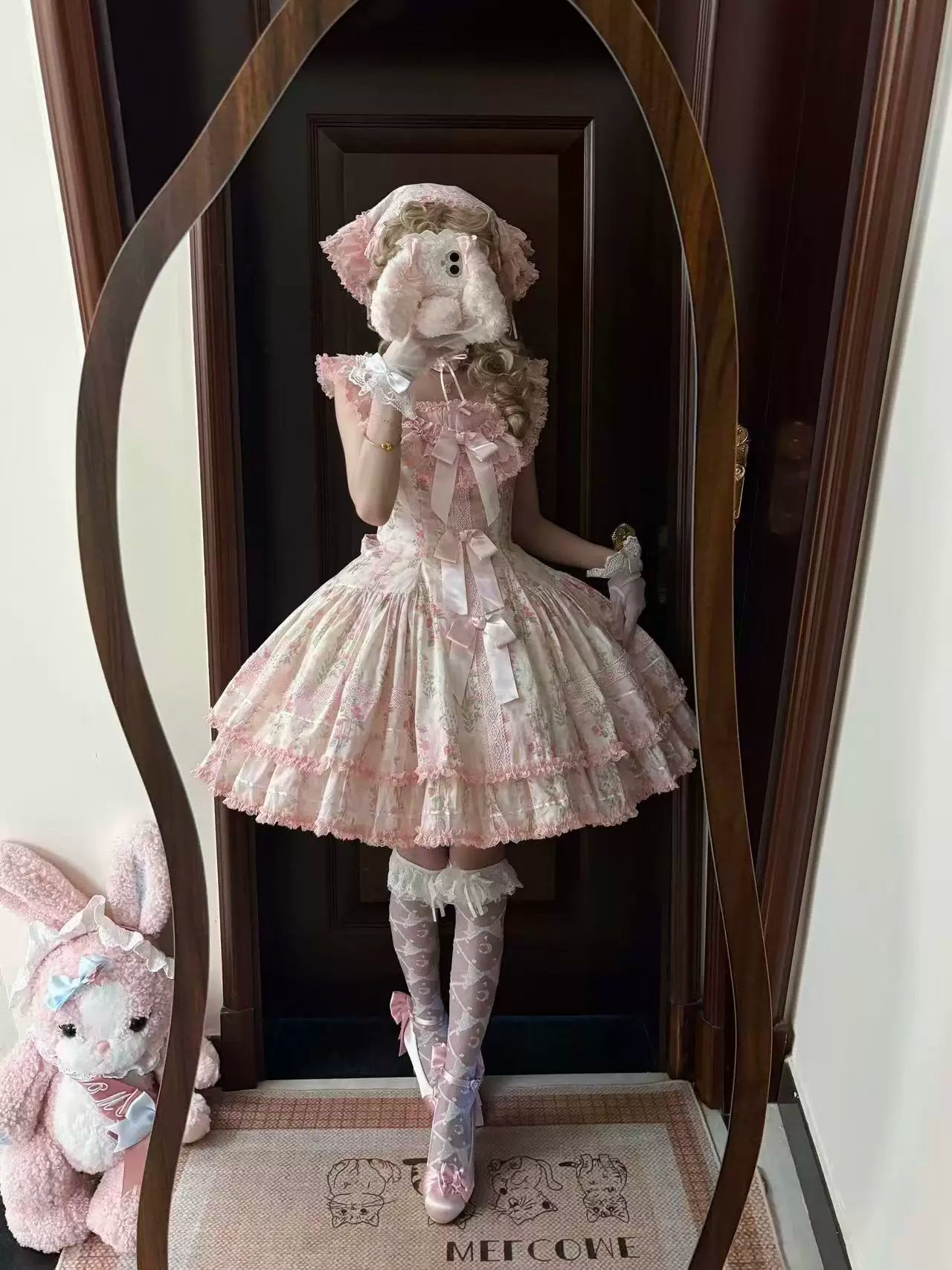 Prologue Rose - Cotton Classic Lolita Pink JSK Dress, Rose Print 45828:864095
