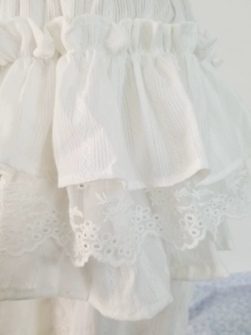 Cotton Lolita Long Bloomers, Multi-Layer Ruffle Lace Trim 45929:868716