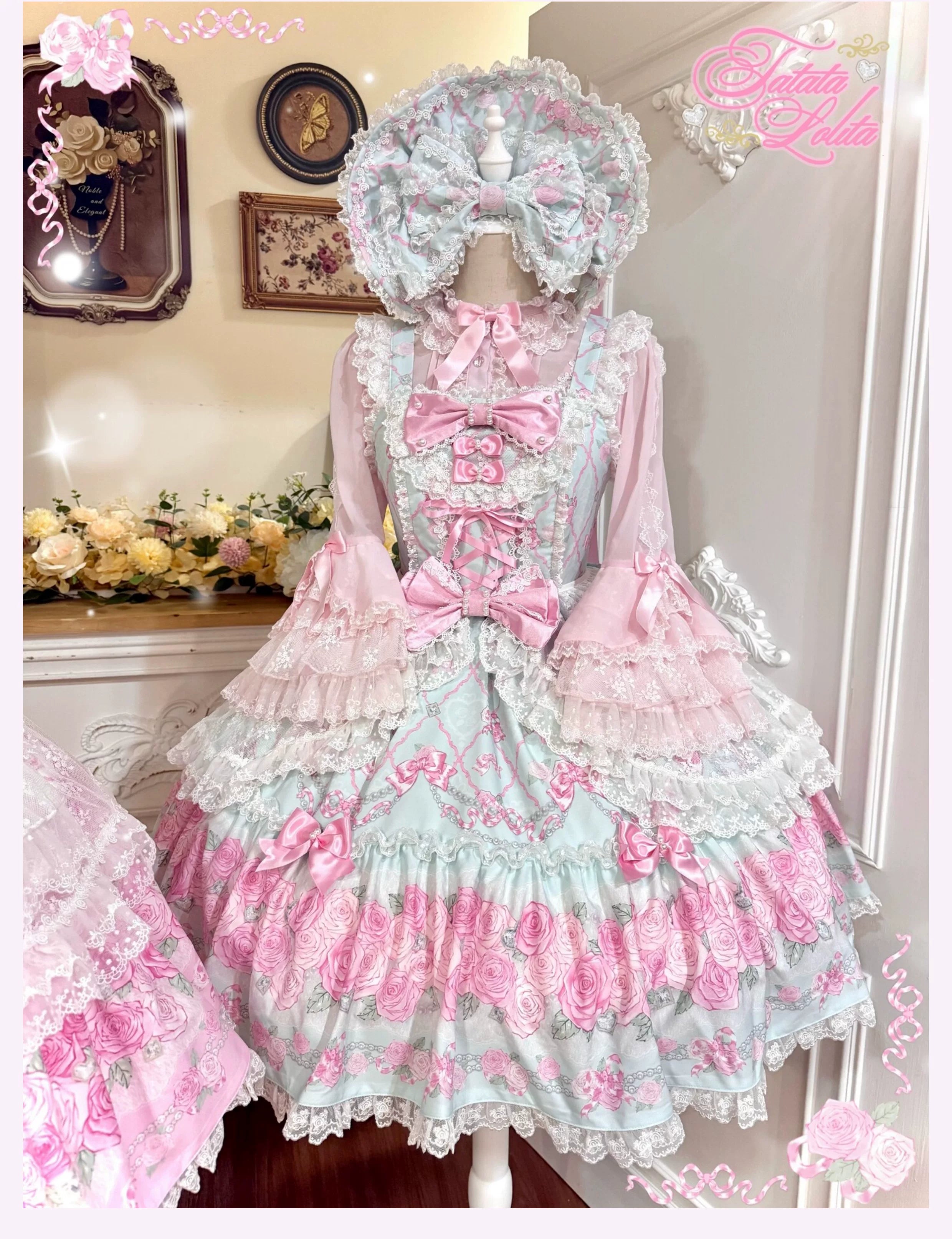 Summer 2026 - Old School Lolita Floral Printed JSK Dress with Ribbon Bows 45521:851908