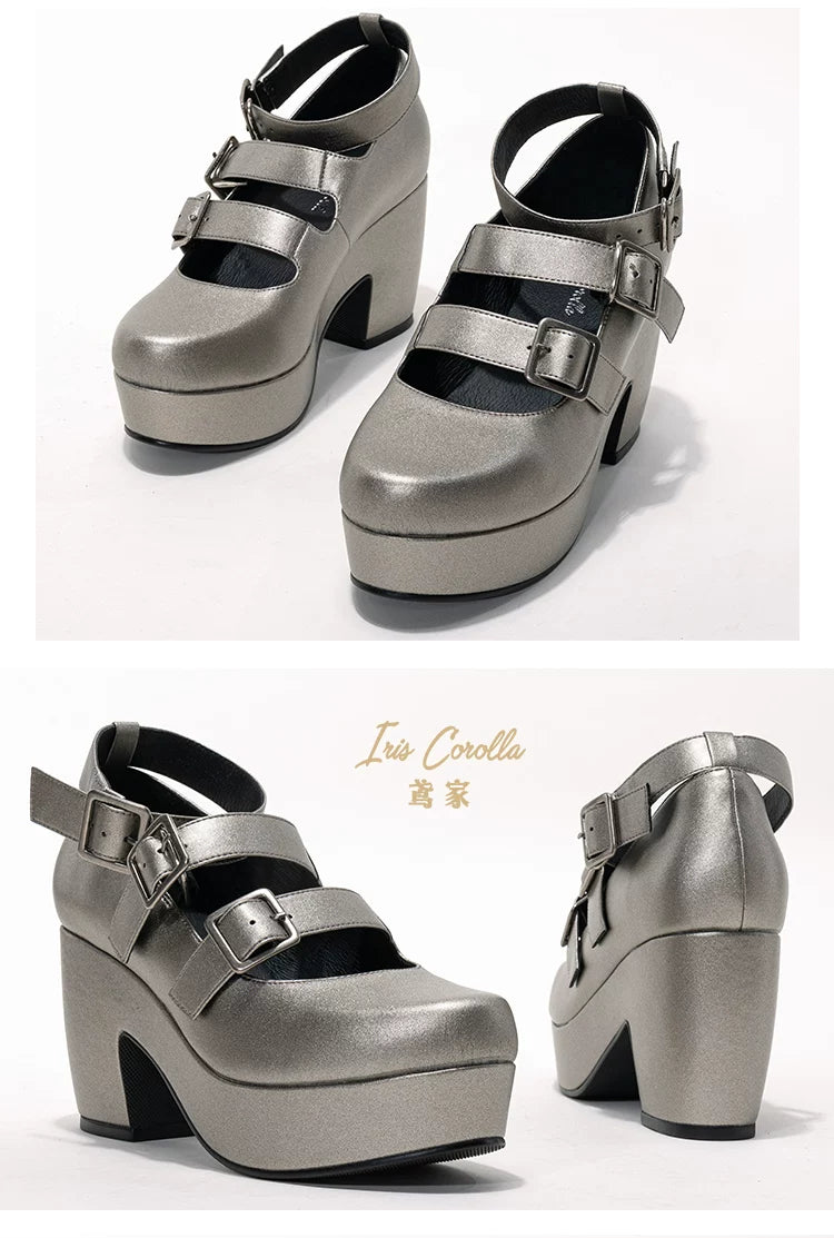 Custom-B - Gothic Lolita Heel Shoes, Triple Buckle Straps 44691:818817