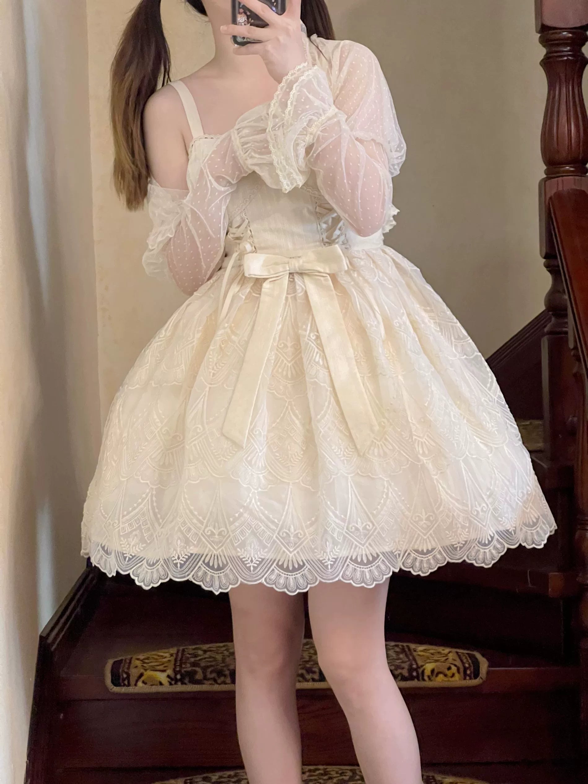 Uncle's Workshop - White Wave Tide - Sweet Lolita JSK Dress Solid Color Dress S KC headband