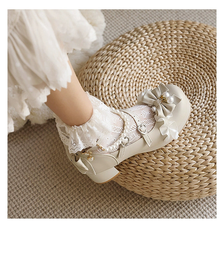 Yana - Round Toe Sweet Lolita Shoes, Detachable Pearl Chain