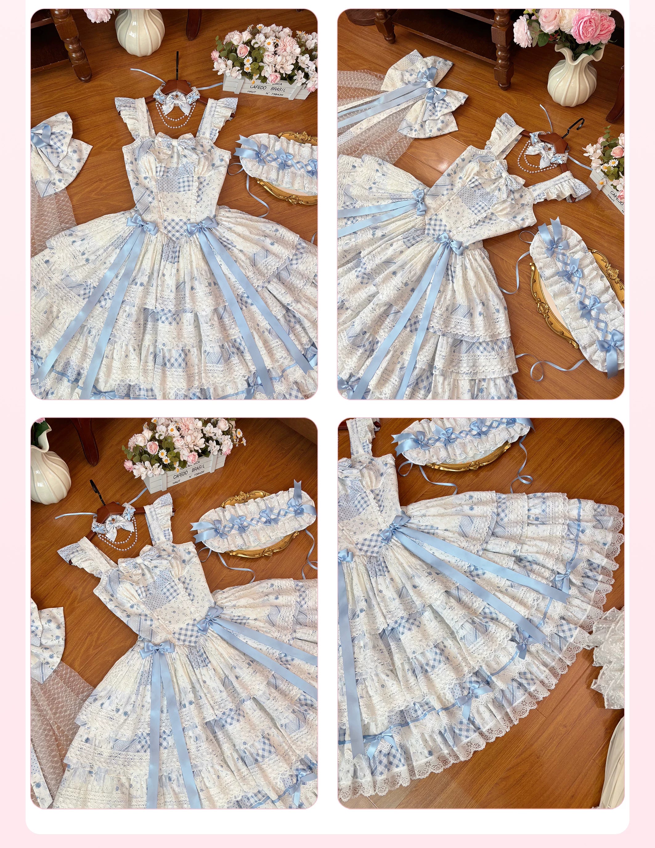 Flower Narrative Ballad - Classic Wedding Lolita Floral Printed JSK Dress with Tiered Hem 45728:859713