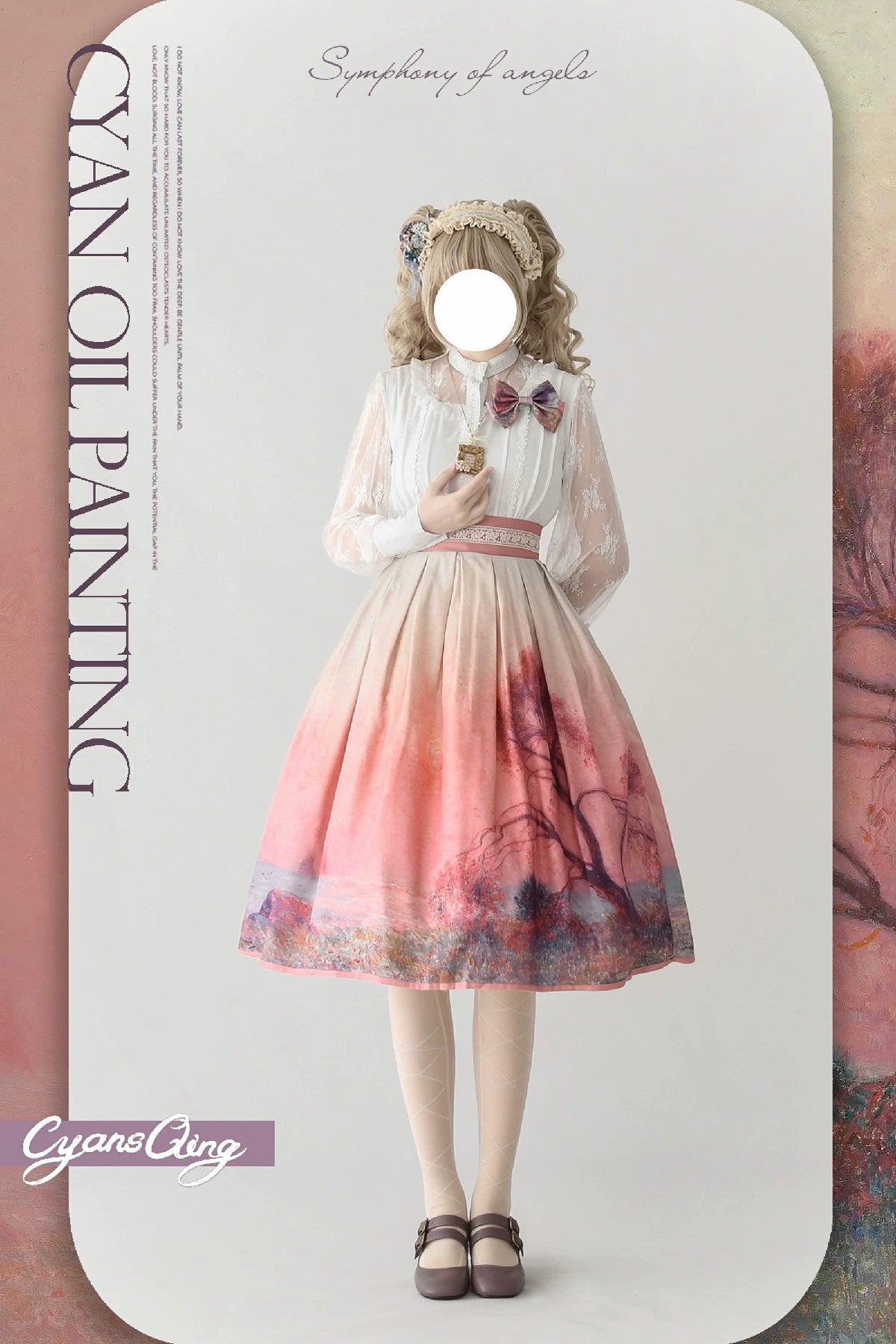 Cyan Lolita - Oil Painting Collection - Elegant Lolita Skirt Printed SK Sunset on the Sea (85cm) S
