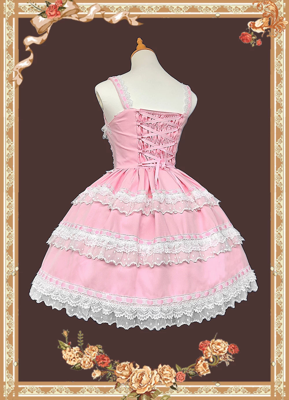 Mirror Doll - Old School Lolita Tiered Hem JSK with Polka Dot Lace 45540:853670