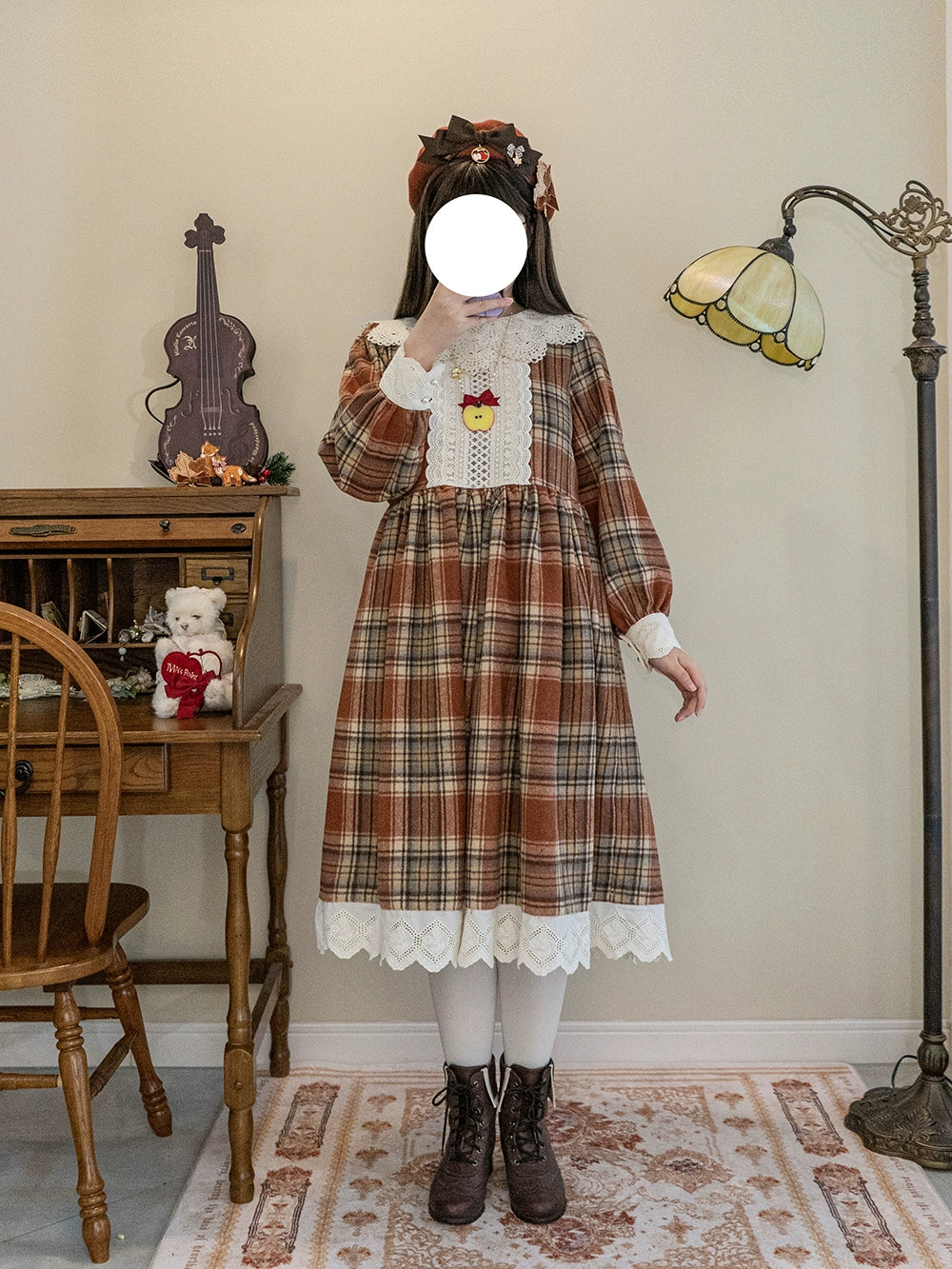 (BFM)Miss Point~Fat Fox in the Forest~Customized Lolita OP Dress Plaid Loose Daily Dress 37590:562870