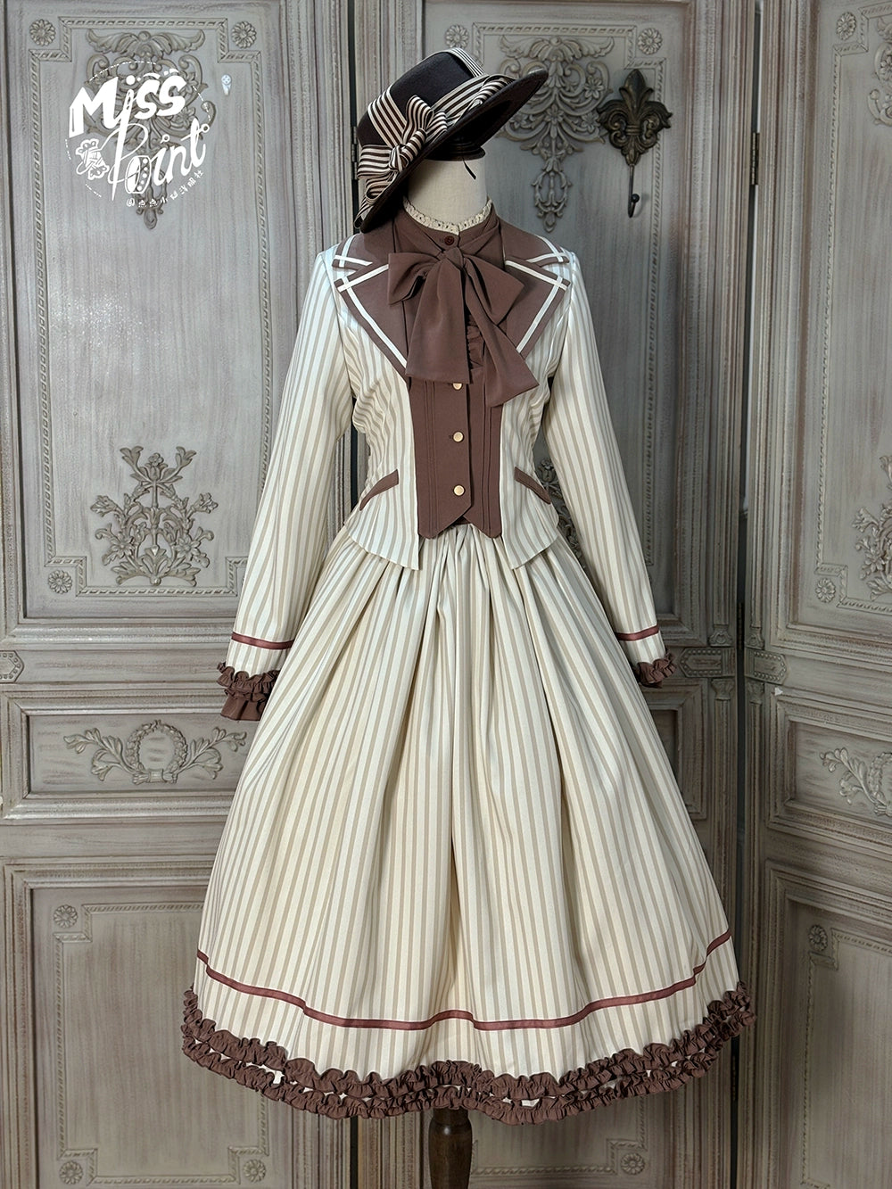 Miss Point - Classical Chocolate - Classic Lolita Skirt Elegant Striped SK 40814:677046