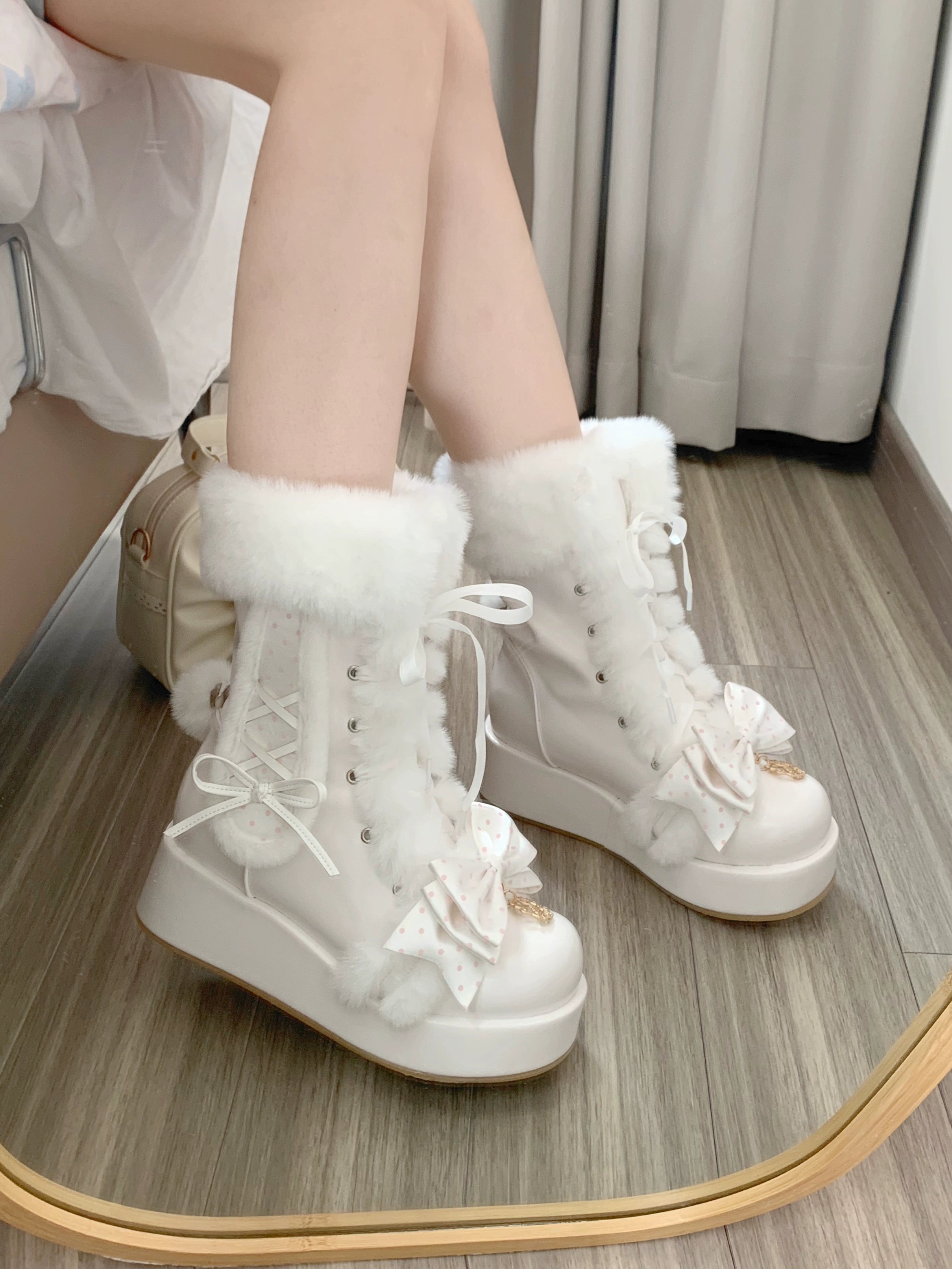 Aimee - Cherry Snow Bunny Ears - Winter Sweet Lolita Boots, Bunny Ears 44050:793540