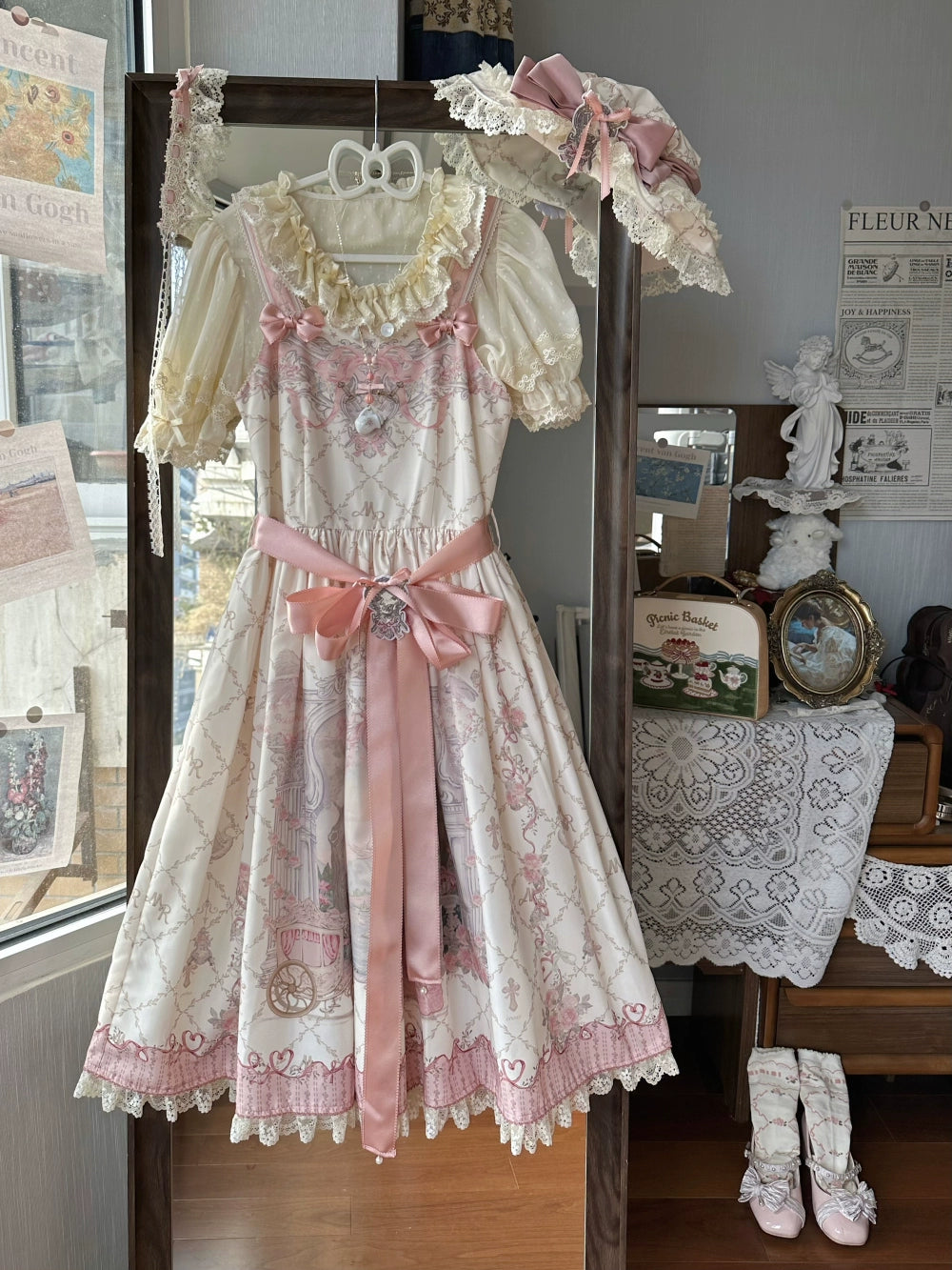 Moon River - Swan Lake Mirror - Pink Sweet Lolita Print JSK Dress 43705:783377
