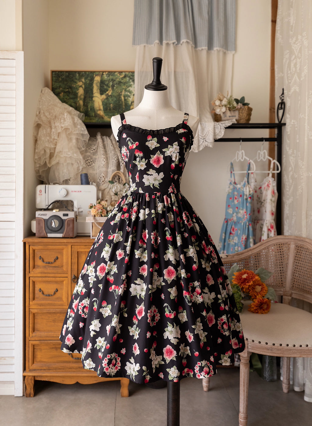floral one piece dress knee length Floral Printed Classic Lolita JSK Dress