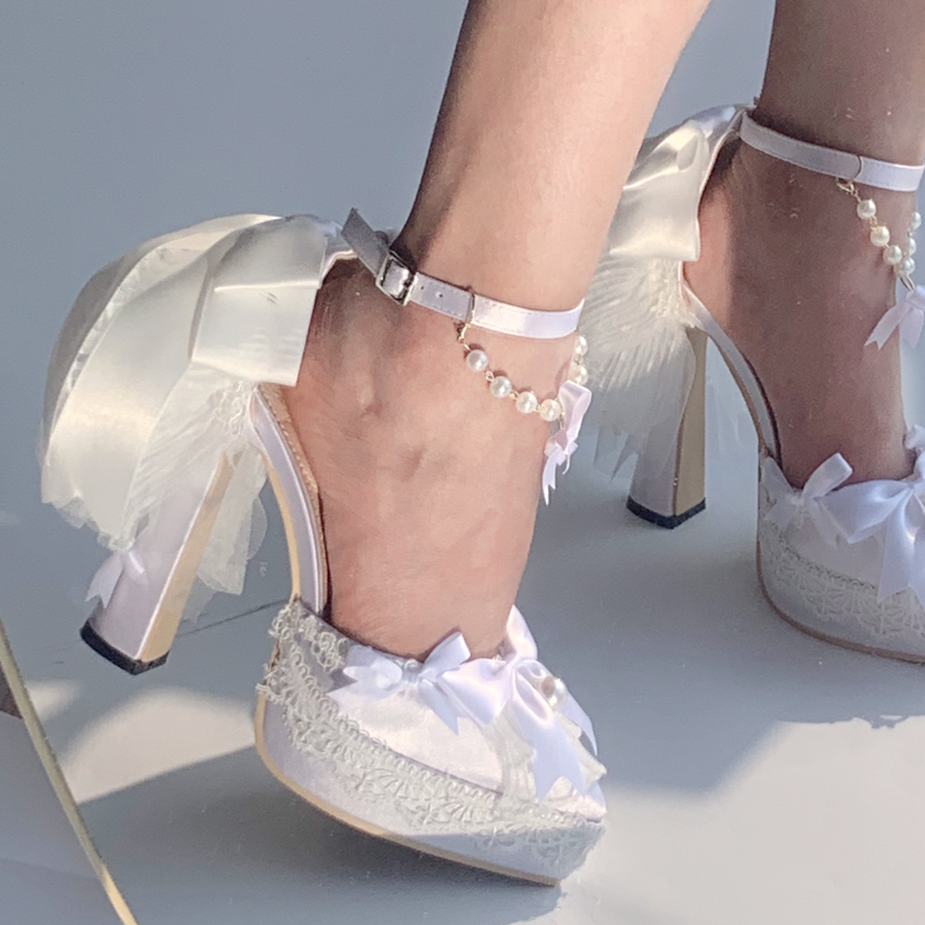 Sky Rabbit - Butterfly Dream - Wedding Sweet Lolita Platform Shoes with High Heels Pure White - Luxurious Version 35