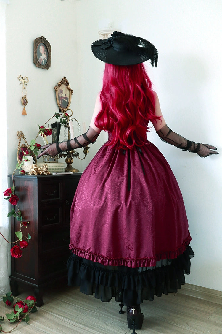 Moonlit Fragrance - Red Night Hunt - Classic Lolita Jumper Dress Wine Red JSK